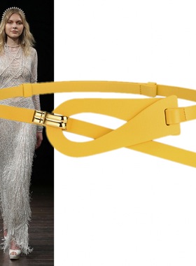 黄色松弛慵懒装饰细腰带女式大衣连衣裙毛衣牛仔裤配饰牛皮小皮带