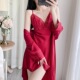2025冰丝睡衣女性感吊带睡裙春秋季 纯欲风红色家居服两件套带 薄款