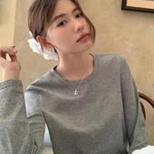 亲肤韩版 正肩纯棉 上衣女友衣打底衫 基础T恤圆领长袖 柔软弹力修身