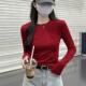 酒红色纯棉圆领打底衫 t恤上衣女 显瘦正肩长袖 女春秋季 高级感修身