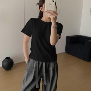 纯棉短袖女早春夏季韩系百搭2026新款净版基础款黑色修身正肩上衣
