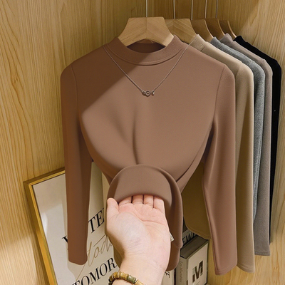 修身显瘦咖色加厚长袖上衣小立领