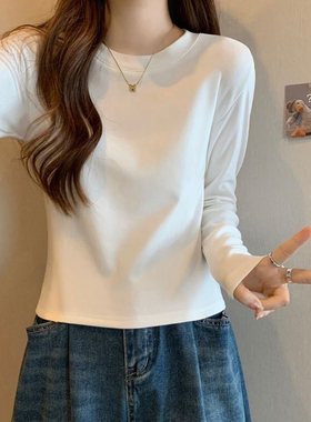 白色正肩棉质长袖t恤女简约时尚百搭2025新款打底衫ins上衣秋冬季