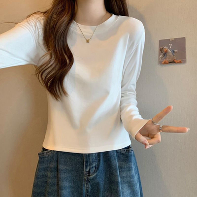 白色棉质长袖t恤女打底衫ins上衣