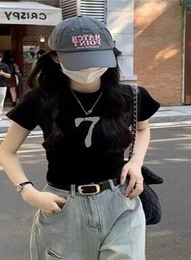 黑色正肩短袖t恤女2026夏季新款爆款修身基础款显瘦百搭体恤上衣
