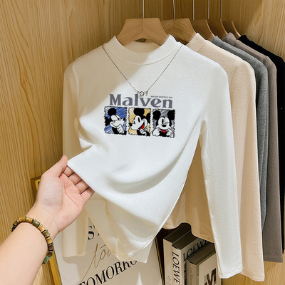 德绒小立领长袖t恤女ins时尚