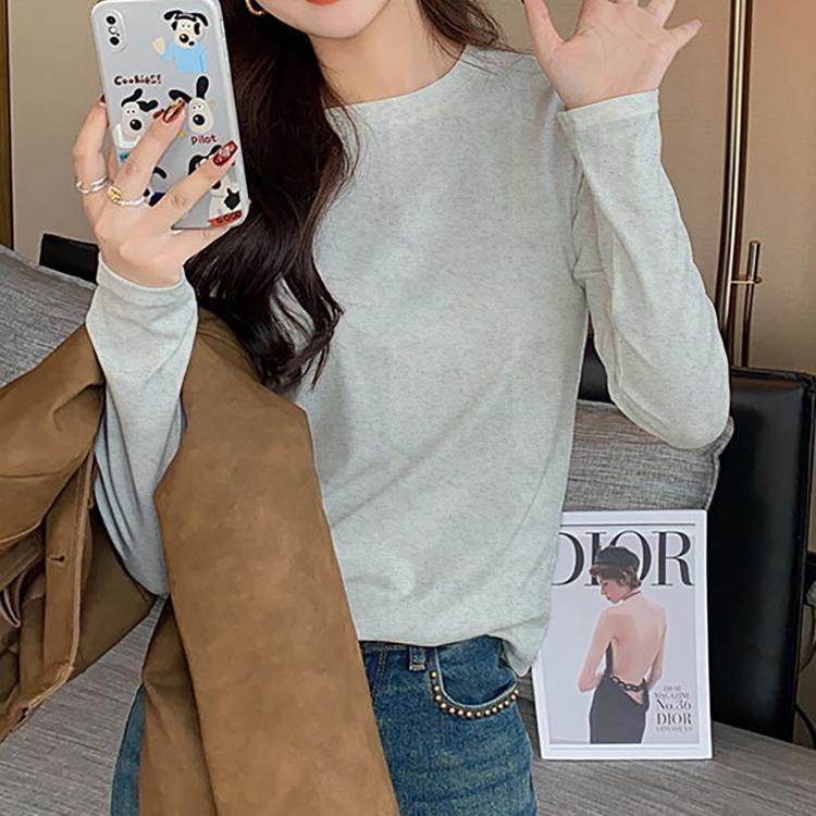 长袖t恤女圆领正肩上衣春秋