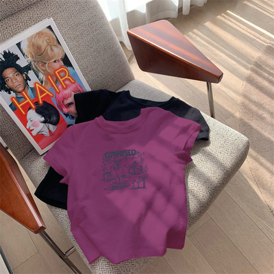 火龙果色正肩短袖t恤女纯棉上衣