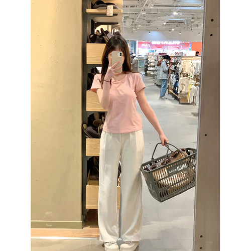 正肩夏季纯棉短袖t恤女