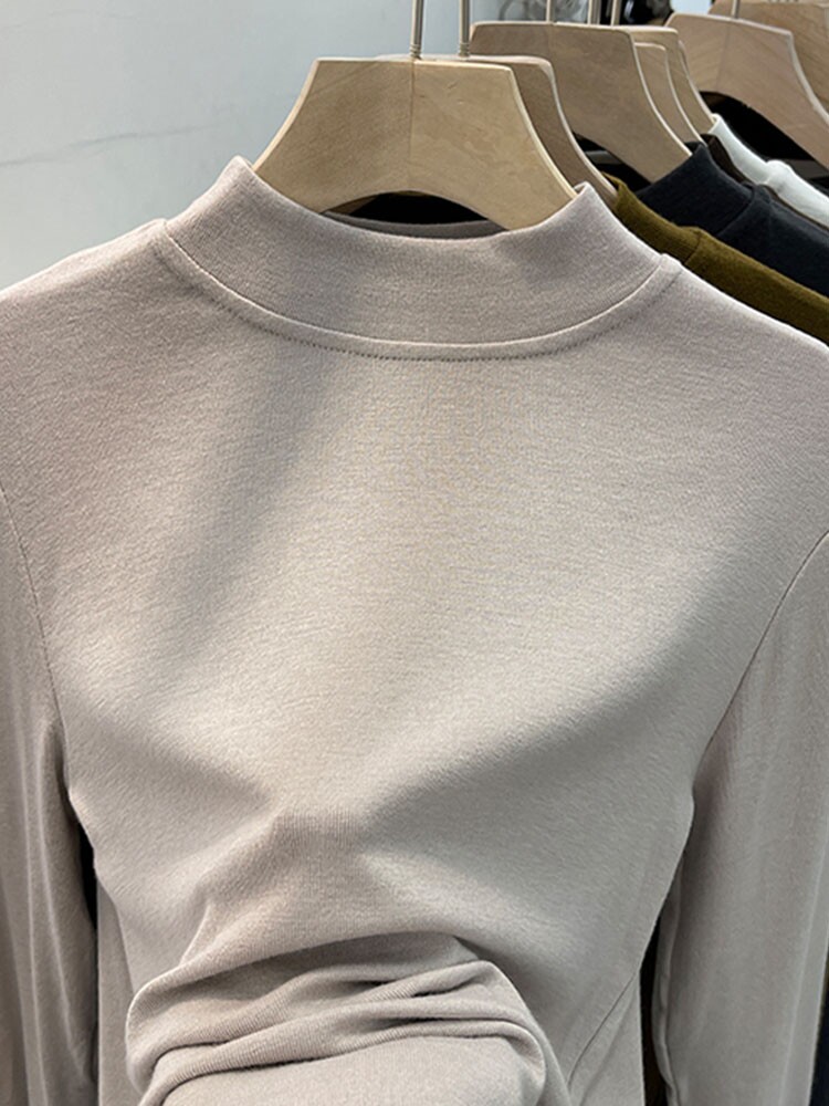 欧货半高领内搭德绒洋气紧身上衣