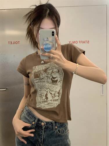 美式独特别致修身不灵不灵T恤女