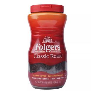 美国进口 Folgers福爵香醇咖啡冲饮浓香中度烘焙纯速溶咖啡粉453G