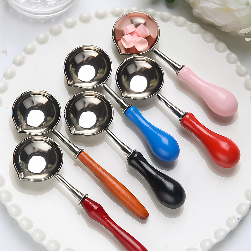 新品 银色木勺 木制火漆勺子 火漆印章融蜡粒工具 火漆炉子用勺