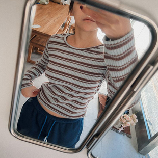 三色入条纹撞色百搭个性 女装 韩范T恤 korea韩国代购 Cmy