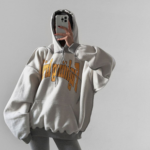 korea 宽松版 韩国代购 字母配色连帽款 型卫衣 女装 Cmy