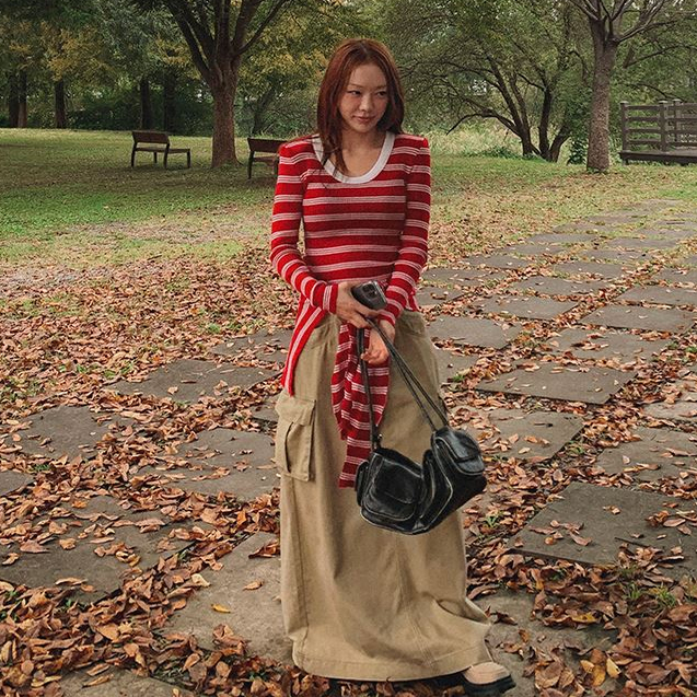 Cmy korea韩国代购 女装 H型多口袋设计中长款百搭半身裙