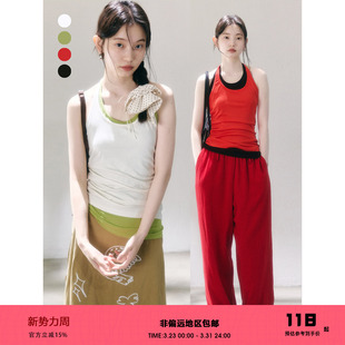 有耳uare小众设计 叠穿搭子U领挂脖系带吊带背心上衣 蔬果自由