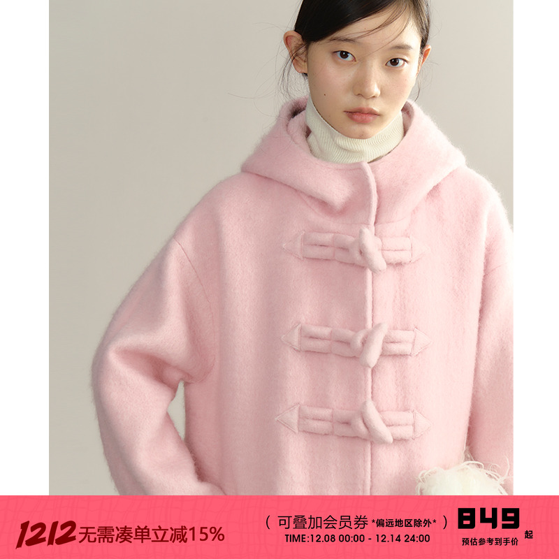 有耳uare立体手工牛角扣大衣外套