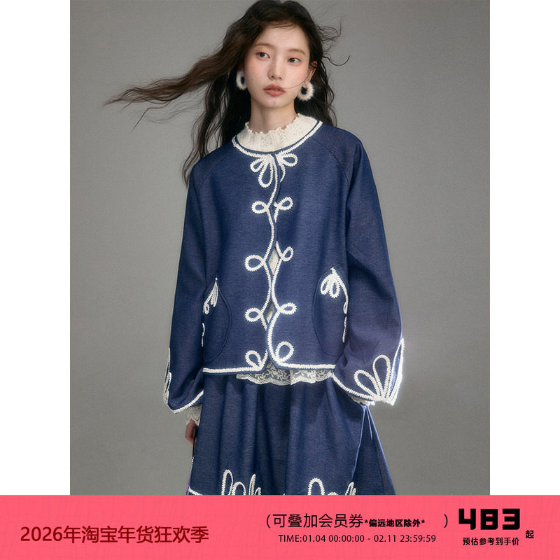 有耳uare原创设计 自由的旋律 复古手摇立体绣花仿牛仔夹克外套,女装/女士精品,短外套,淘宝优惠券,粉丝福利购,淘宝优惠卷