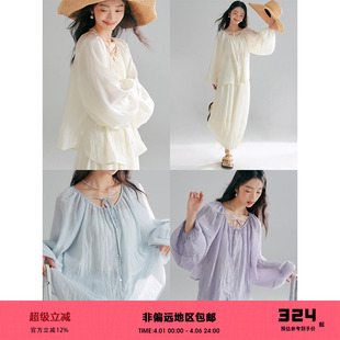 衬衫 有耳uare原创设计 月亮潮汐 冰凉光感天丝系带防晒开衫 套装