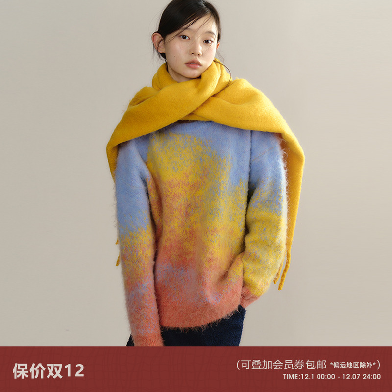 有耳uare原创火烧云羊毛马海毛衣