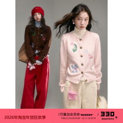 有耳uare原创设计 梦游鸟与星星花 羊毛混纺花鸟刺绣针织开衫外套