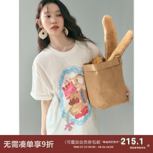 有耳uare x膨胀面包 是面包拼盘 手绘印花宽松圆领纯棉短袖T恤