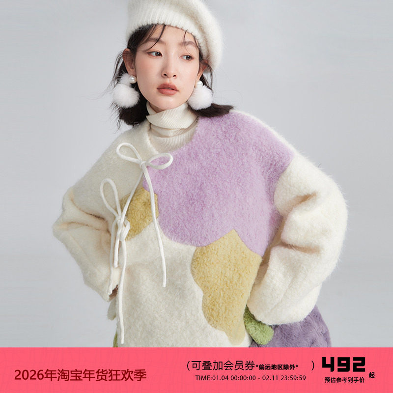 有耳uare原创小众设计 新中式撞色牡丹斜门襟重工羊毛呢毛呢外套,女装/女士精品,短外套,淘宝优惠券,粉丝福利购,淘宝优惠卷