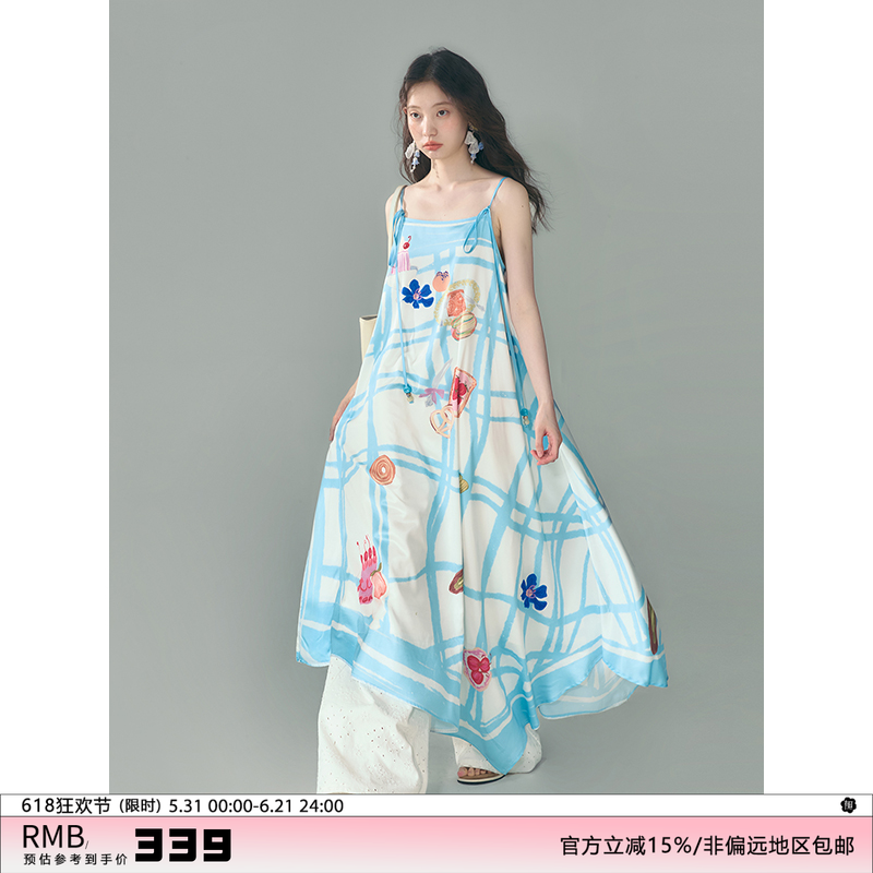 有耳uare x膨胀面包 yummy美味面包 野餐格子印花缎面吊带连衣裙