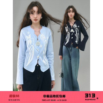 有耳uare原创百合印花长袖衬衫