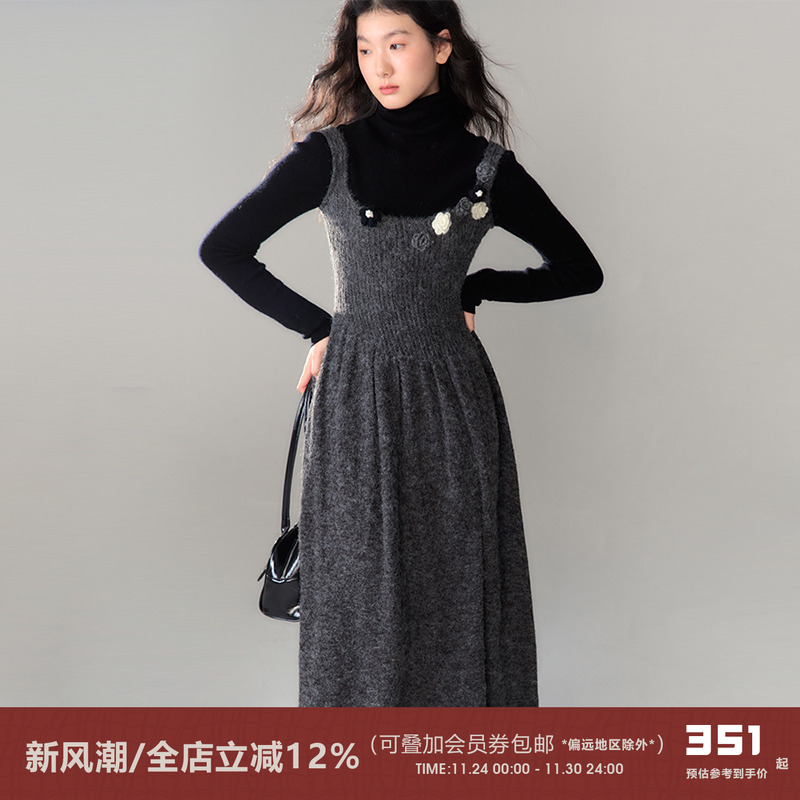 有耳uare手钩花背心裙针织连衣裙
