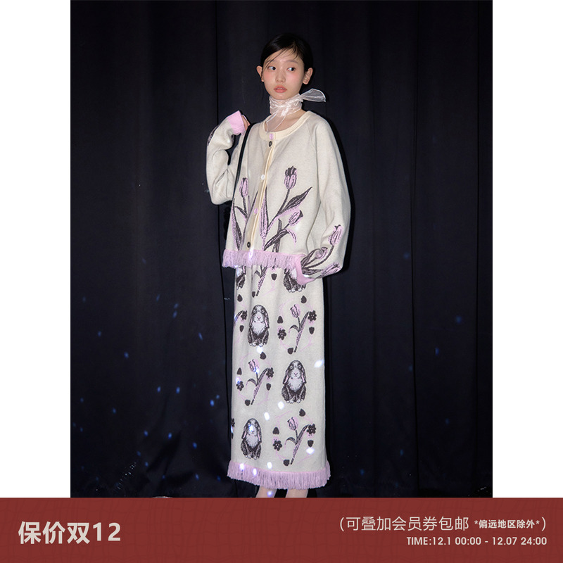 有耳uare原创兔子提花毛衣套装