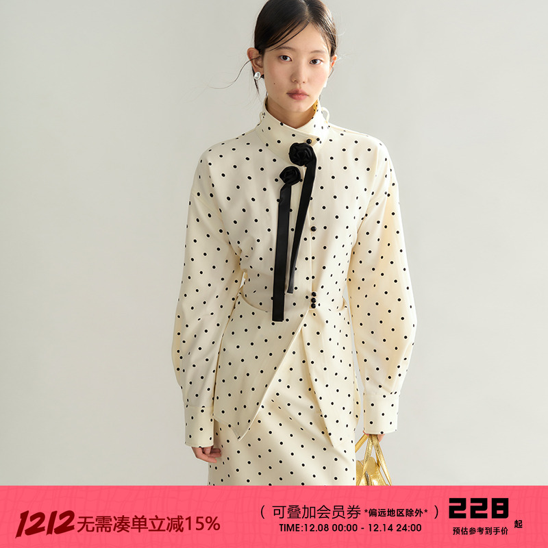 有耳uare原创多穿法波点衬衫套装