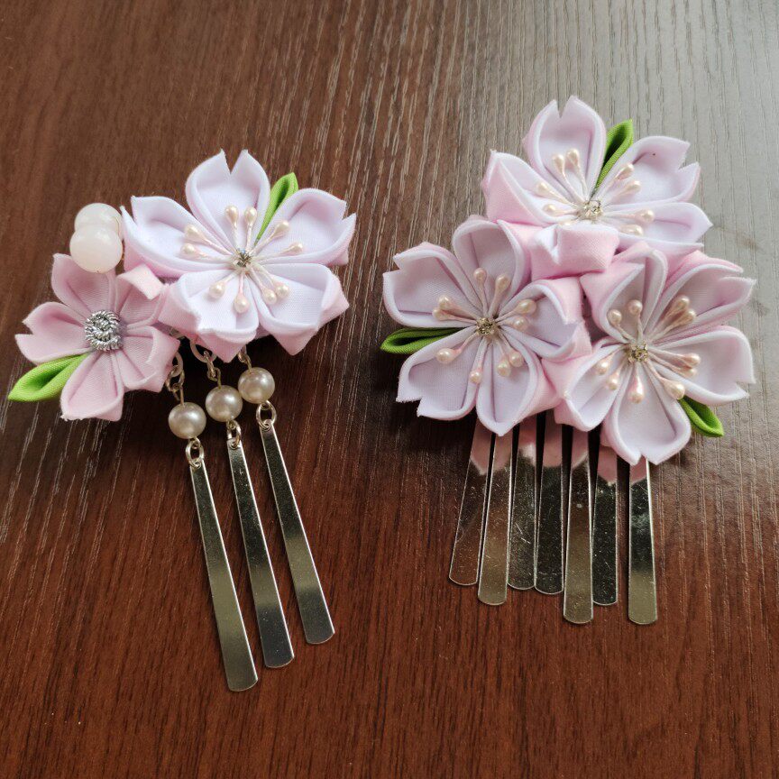 『春樱』手工制作和风粉色樱花流苏细工发饰发夹和服汉服配饰头饰