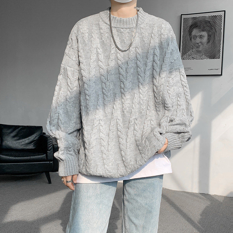 青港的风秋季麻花圆领毛衣男生秋冬款潮流宽松情侣百搭打底针织衫