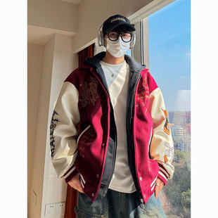 2026春季新款美式潮牌刺绣嘻哈棒球服外套男生潮流情侣款帅气夹克
