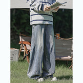 风 潮流裤 秋季 青港 牛仔裤 男士 子宽松直筒复古水洗休闲阔腿长裤