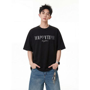 夏季潮牌刺绣圆领短袖T恤男生美式潮流情侣学生帅气宽松半袖上衣