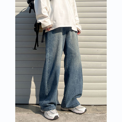 冬季2025新款美式加绒加厚牛仔裤男士宽松直筒休闲阔腿裤牛仔长裤