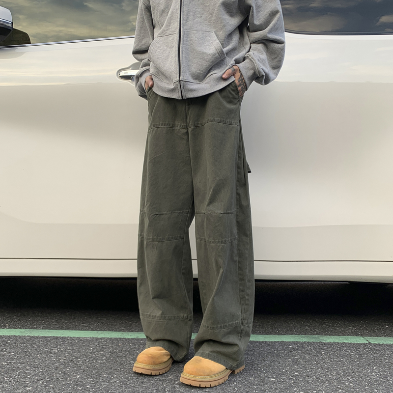 春季水洗做旧复古工装牛仔裤男潮牌潮流直筒宽松休闲长裤阔腿裤子