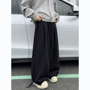 子潮流简约百搭宽松加厚直筒阔腿裤 男生裤 加绒灯笼束脚卫裤 秋冬款