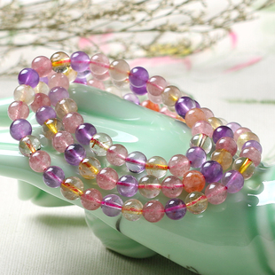 天然超七彩色多宝多色水晶手串旺财多种水晶组合三圈手链补火木土