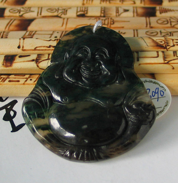 【奇钰轩】南阳独山玉 天然老坑蓝绿独山玉挂件---弥勒佛d-b090