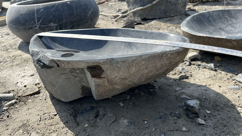 中国黑原石洗手盆天然户外庭院别墅花园洗手盆自然石洗手盆黑色