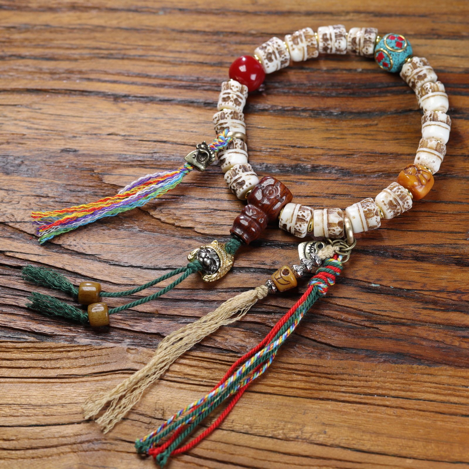 原创天然牦牛骨雕刻尸陀林阿呆骷髅头手链男女款民族风文玩手持