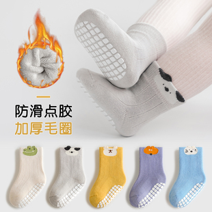 男童地板袜冬加厚防滑隔凉新生婴儿纯棉中筒袜宝宝软底室内学步袜