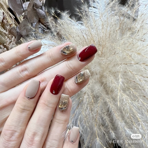 网红可拆卸穿戴甲抖音酒红气质显白孕妇新娘美甲成品假指甲贴片