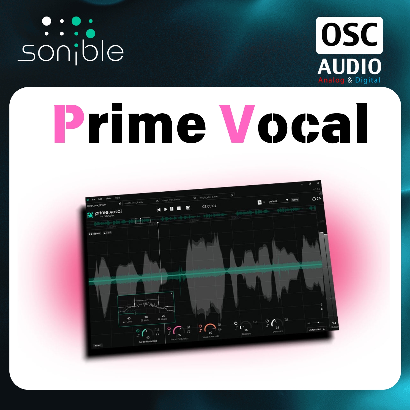 Sonible Prime:Vocal 智能人声优化处理降噪去房混效果器插件