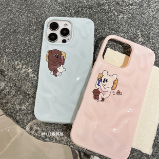 奶油风可爱搞怪情侣韩国小狗新款16手机壳15适用iPhone11/12/13/14Promax苹果7凹凸纹iPhone17air网红保护壳