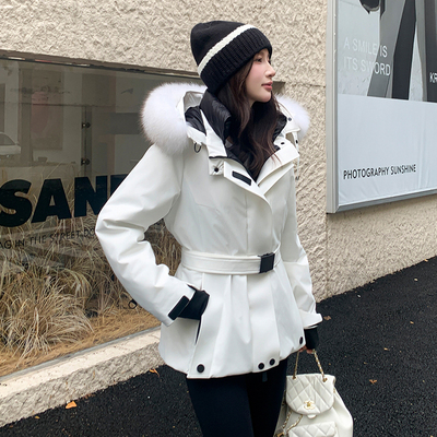 韩版工装冲锋衣羽绒服女2025冬季狐狸毛领小个子收腰加厚保暖外套